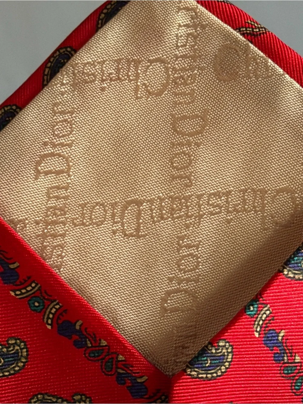 Vintage Christian Dior All Silk Red Paisley Striped Necktie Tie Woven in Italy